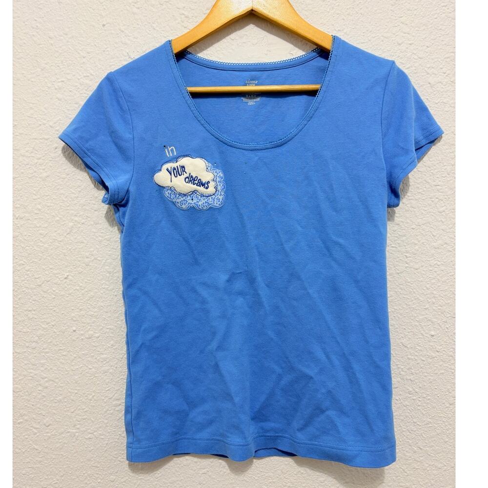 Vintage Y2K T-Shirt In Your Dreams Embroidered Blue Scoop Neck